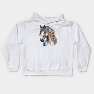 Watercolor Floral Horse Kids Hoodie